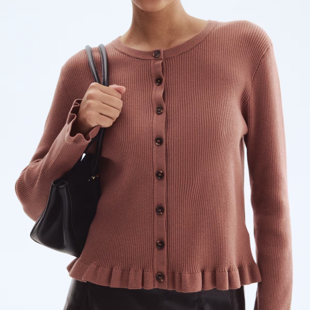 H&M Ribbed Button-Up Cardigan in Dusty Rose - Picture 2 of 3